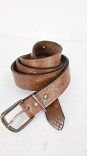Genuine leather tooled medium width belt in golden brown size M