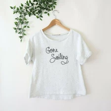 Ann Taylor LOFT Cuffed Short Sleeve Gone Sailing Soft Top XS Speckle Gray