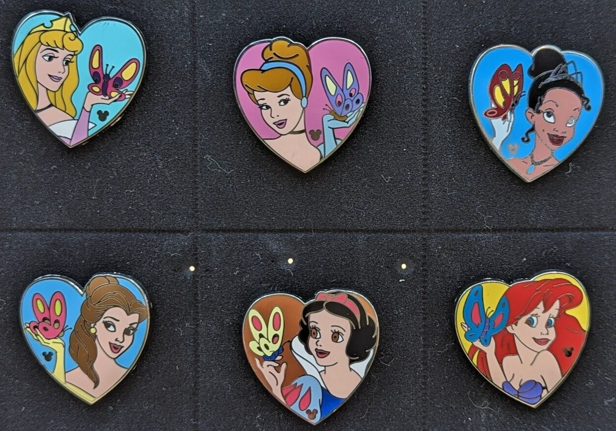 2010 Disney WDW Hidden Mickey PRINCESS HEART BUTTERFLY PINS Complete Set of 6