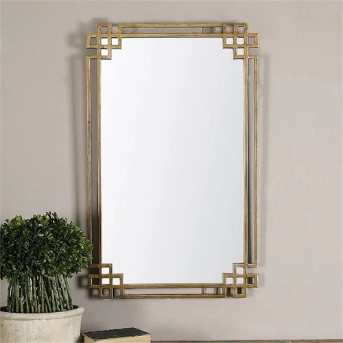 Uttermost Devoll Contemporary Style Metal Mirror in Gold Finish - Picture 1 of 3