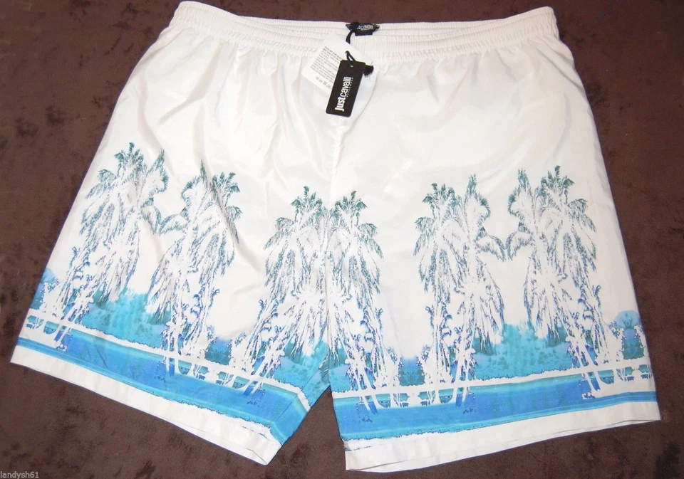 Pantalones Cortos Para Hombre Just Cavalli Blanco Azul Flores Hawaiano Playa Atlético Boxer Talla XL Foto 4 de 4