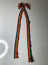 Vintage Rainbow Suspenders 70  s-80  s Mork  Mindy Wide Brass Colored Clips