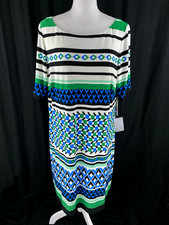 Eliza J Womens 16W Striped Geometric Patterned Knee Length Shift Dress