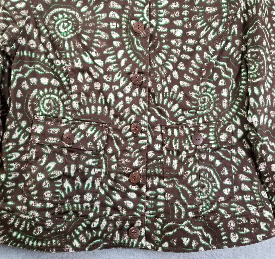 Ruby Rd. Chaqueta de Primavera Para Mujer 14 Marrón Verde Remolinos Manga 3/4 Bolsillos Elastizados Foto 3 de 4