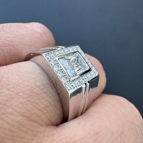 3.65ctw Radiant Certified Moissanite Men's Engagement Ring 14K White Gold Plated - Picture 5 of 10