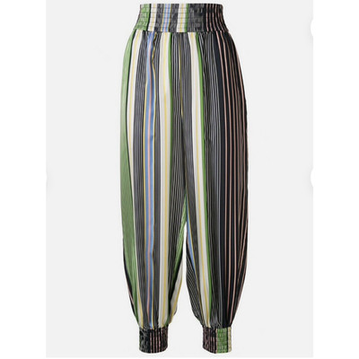 NWOT Tory Burch Green Blue White Multi Stripe Silk Harem Pants Banded Cuffs 2