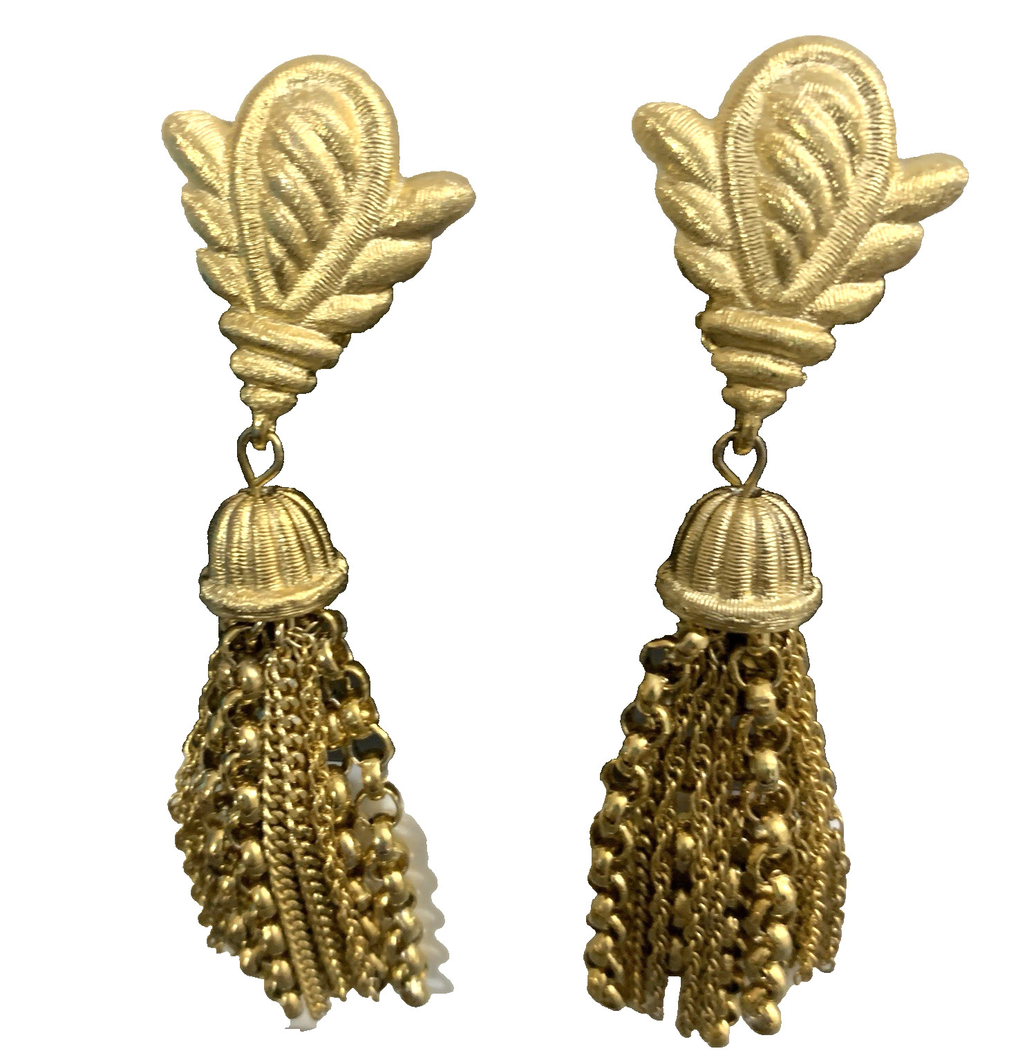Vintage Givenchy Earrings Statement Tassels Clip On Brushed Gold Tone NY Paris