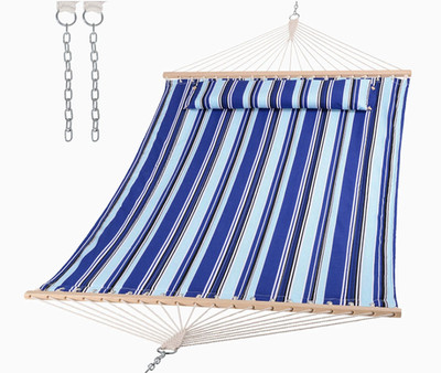 SUNCREAT Double Hammock w/ Spreader Bar Pillow 475lbs Blue