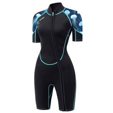 Women's 3mm Neoprene Shorty Wetsuit - Blue - Diving, Snorkeling, Surfing, Swi...