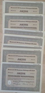 100 x Brauerei C. W. Naumann AG Leipzig Aktie über 100 RM 06.06.1941