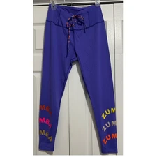 Zumba Wear Purple Lace Up Waist Athletic Leggings Women's L Colorful Logo