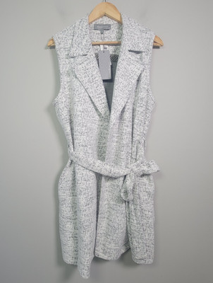 NWT Daniel Rainn Louisa Womens XL Collared Vest Belted Gray White Textured