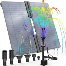 2025 DIY Solar Water Fountain - 20W Pump, 2500mAh Battery, 12 LEDs, Long Cord