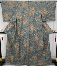 Japanese Vintage Kimono Silk Blue Komon Traditional Authentic Length 62 in