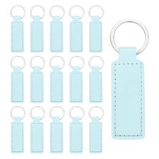 15 Pcs Leather Rectangle Laser Engraving Keychain Blanks Water Blue, 3.7"x1" 