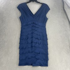 Adrianna Papell Dress Womens 12 Blue Shimmer Tiered Lined Formal Evening Party
