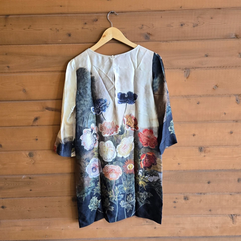 Vestido recto floral de seda beige Stella McCartney IT 40 US 8 flor botánica Foto 3 de 4