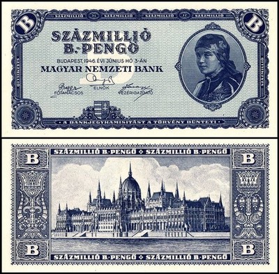 HUNGARY 100 QUINTILLION B-PENGŐ 1946 • WORLD'S LARGEST BANKNOTE