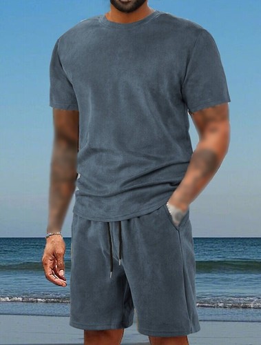 Completo uomo estivo set 2 pezzi maglietta maniche corte e pantaloncini felpa set - Foto 11 di 17