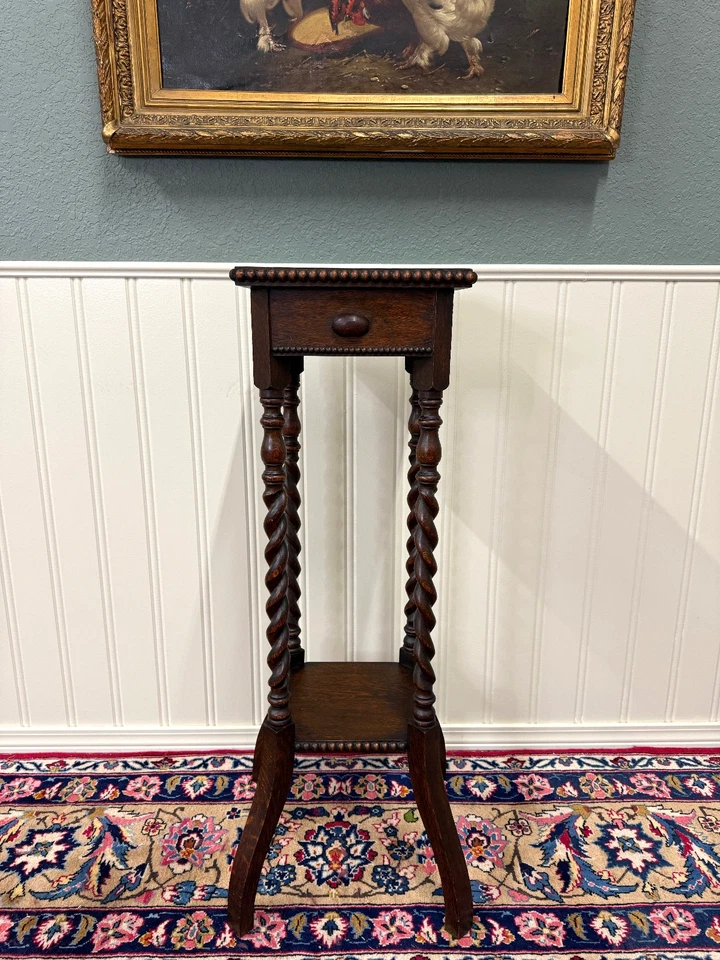 Antiguo Pedestal Torcido de Cebada Inglés de 4 Postes Soporte para Plantas Roble Jacobo 39.5" de Alto Foto 2 de 4