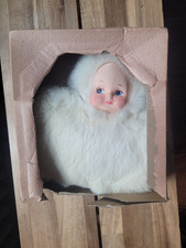 Vintage 1950s Child's Fur Hand Warmer Muff w/ Doll Face Original Box