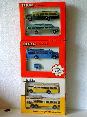 Brekina 3 x Sonderserie, Reisebusse MB O 5000, Busse Stuttgart, NEU, OVP