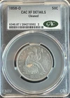 1858 O Seated Liberty Half Dollar CAC XF Details Cleaned 90% Silver