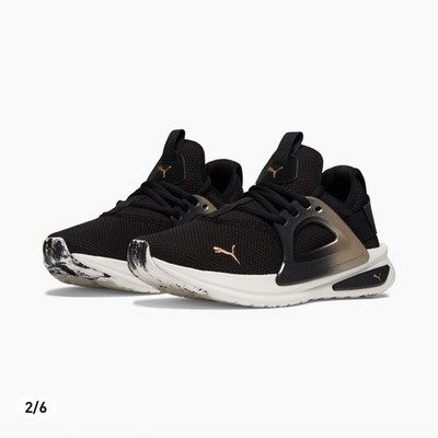 PUMA Enzo Unisex Low Top Mesh Lace-Up Athletic Sneakers Black/White/Gold