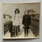 Antique Snapshot Photo 2 Young Girls Posing On Sidewalk