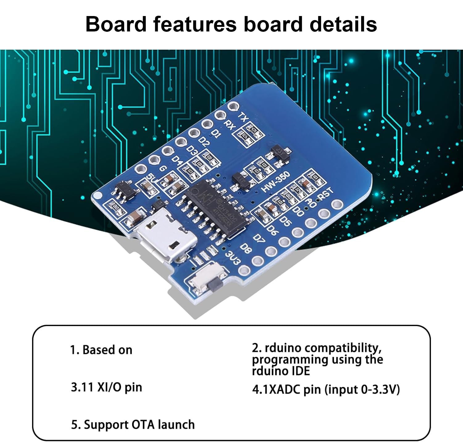 ESP Board NodeMCU module WLAN ESP-12F CH340G pour microcontrôleur IoT Wi-Fi 5 pièces