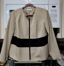 Kasper Woman Blazer Sz 16W XL Zip Fully Lined Tan Black Career Pro