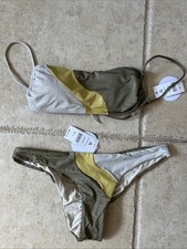 NWT PQ PilyQ Haven Luna Wave Metallic Bikini Top  Bottom , sz L