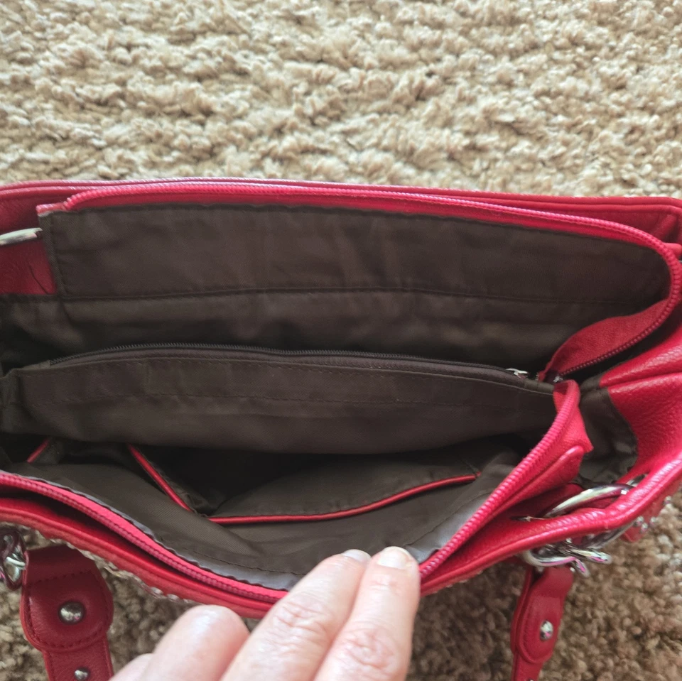 Montana West Tooled Rojo Vegano Cuero Cartera Estrás Estilo Occidental Brillante NUEVO Foto 2 de 4