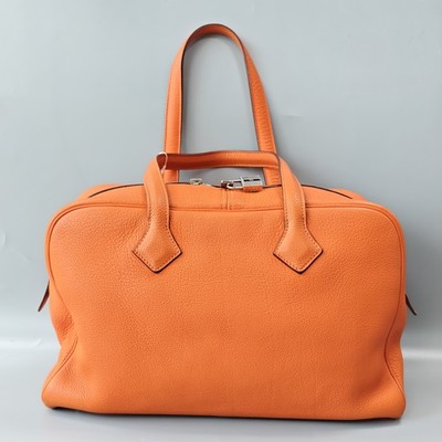 Authentic Hermès Victoria Tote Bag Orange Chevre Mysore Leather