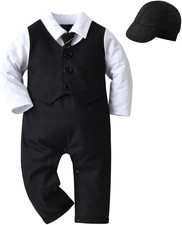 Tutina Body Da Smoking Completo Elegante Pagliaccetto Con Cappello per Bimbo Tag