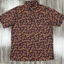 Birdie Bound Golf Polo Shirt Men Size Large Performance Red Floral Print Stretch