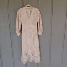 Maje Romy Guipure Lace Midi Dress Size 36 US S Women Wedding Guest V Neck Nude