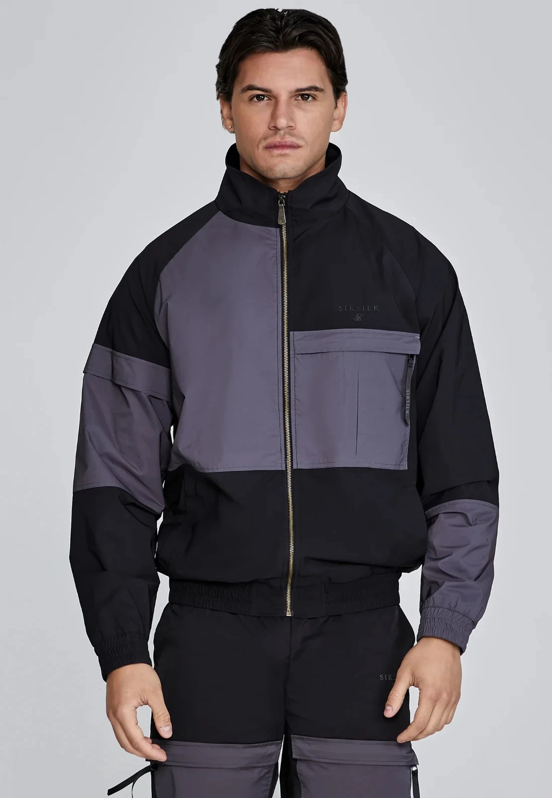 SikSilk Men's Black Cut And Sew Jacket Large