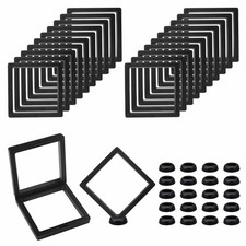 Black 3D Floating Frame , 3.5 x 3.5 x 0.8 inch Coin Display Case with Base , ...