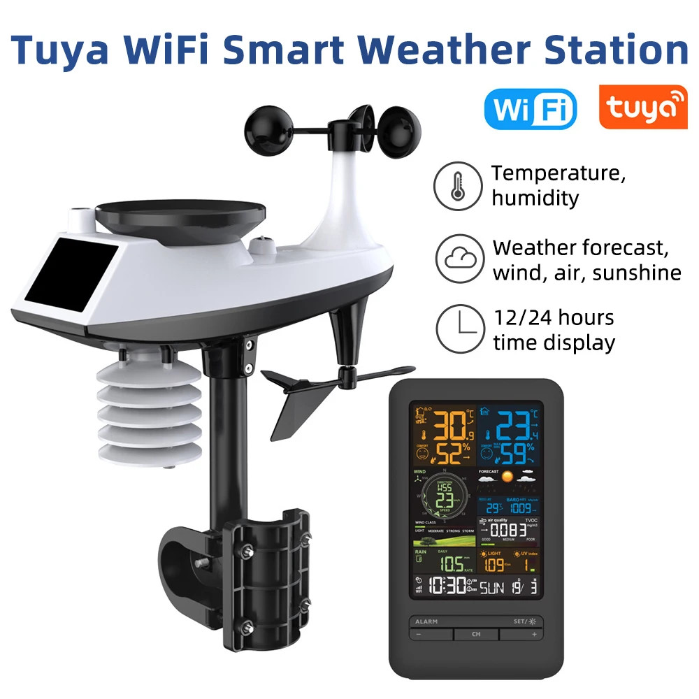 Fj3395Ty-2 Wifi Bluetooth Smart Weather Station Clock Support For Tuya App
