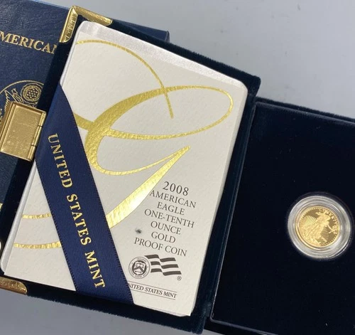 2008 W US Mint 1/10th ozt Proof $5 Gold Eagle Coin w/ogp L24285