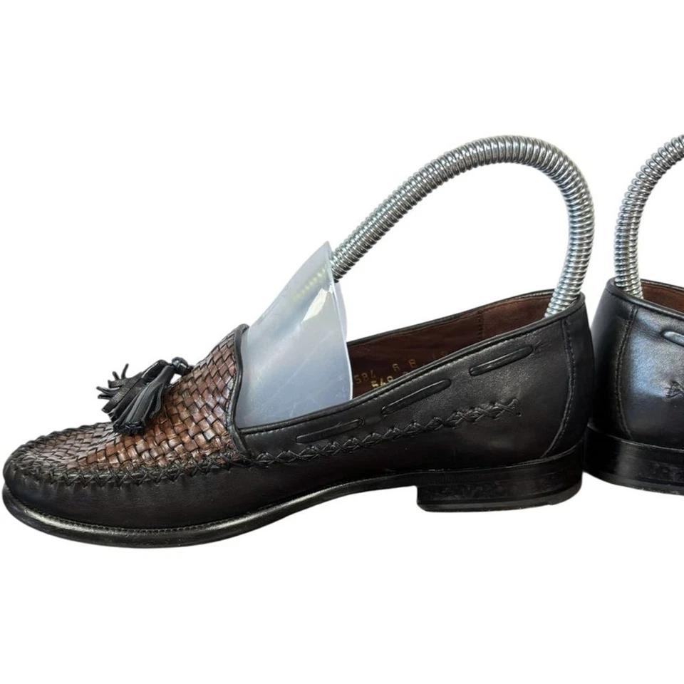 Mocasines vintage Cole Haan para mujer negros marrones tejido de canasta cuero borla talla 6 Foto 3 de 4