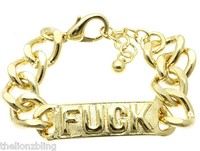 Hip Hop & Club Fashion Gold Chain Bracelet With Fuk Pendant Hip Hop & Club Fashion Gold Chain Bracelet With Fuk Pendant