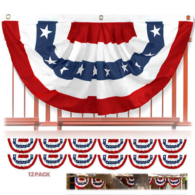 Anley 12 Pcs USA Pleated Fan Flag 1.5x3 Ft American US Bunting Flags Fan Banner