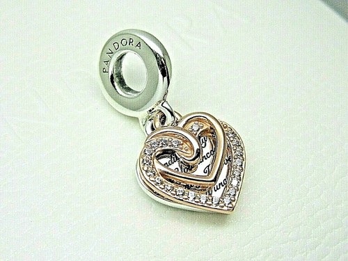 Authentic Pandora #781062C01 Entwined Hearts Double Dangle Charm Rose Collection - Picture 2 of 2