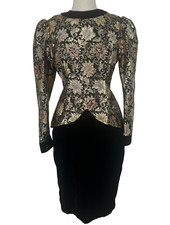 VTG JESSICA McCLINTOCK Velvet Brocade Party Dress Puff Black Gold Ball Gown 10