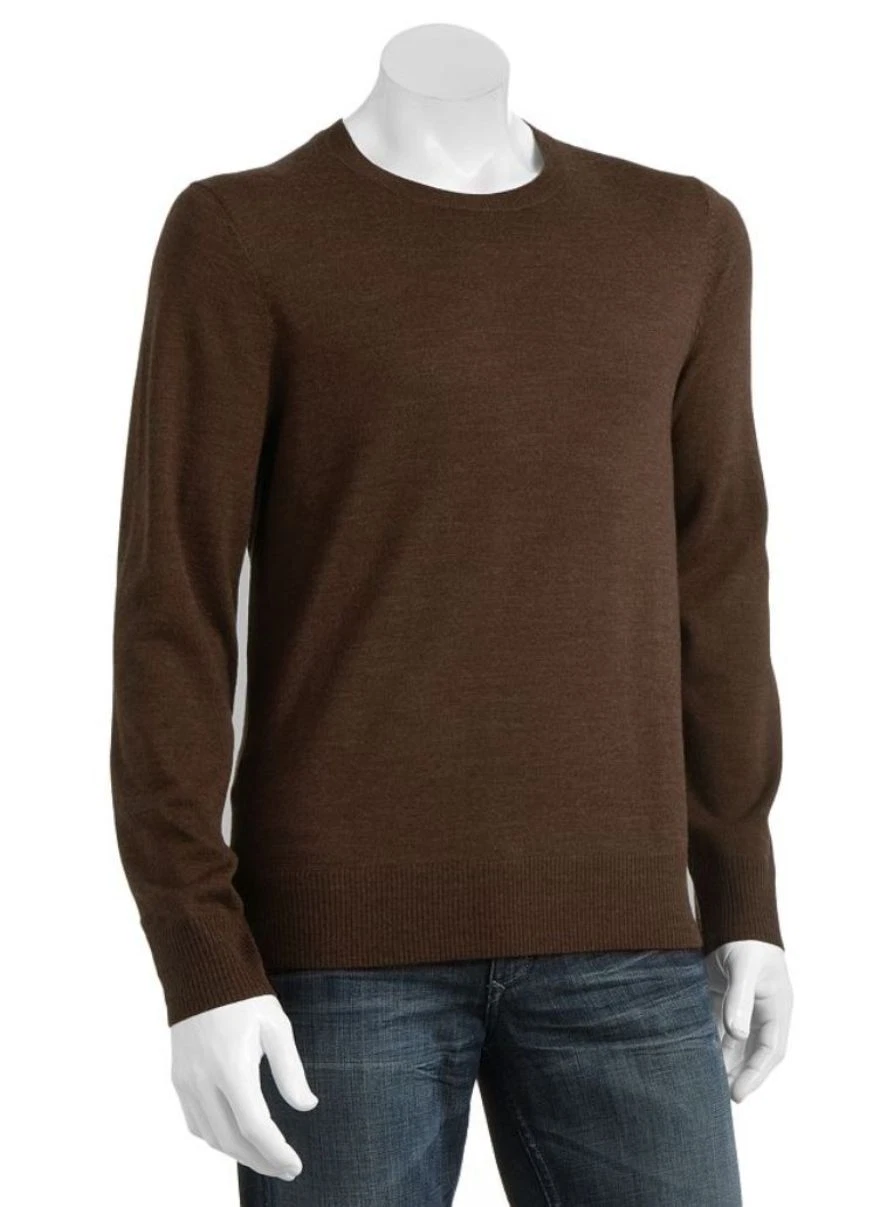 New Mens Pullover Sweater Classic Fit Merino Wool Blend Long Slves BigTall Brown
