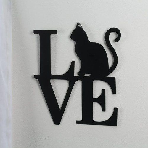 Metal Cat Lover LOVE Cat Wall Art Plaque Black Cat Animal Silhouette