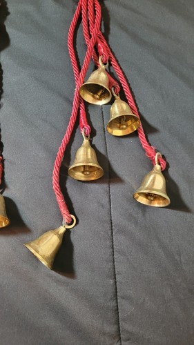 Lot Of 2 Vintage Brass Angel & Tree Hanging Bells Cord Red Gold Christmas Décor - Picture 8 of 10
