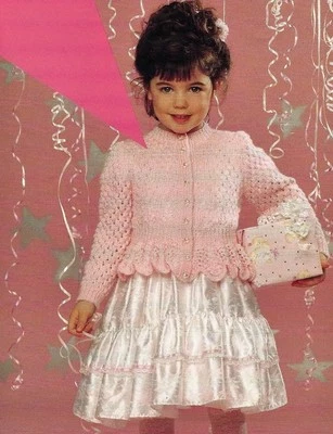#203 GIRLS DK 4 VERSIONS PEPLUM & LACY CARDIGANS 20-30" 1-11yrs KNITTING PATTERN